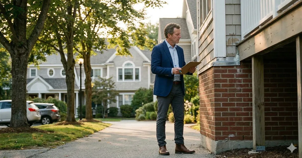 Community association manager conducting a reserve study site inspection at a Connecticut condominium